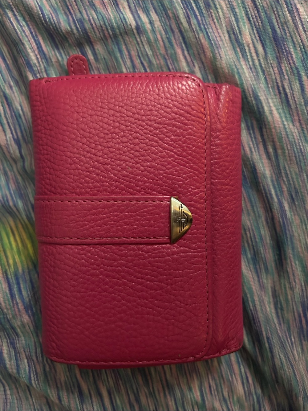 Pebbled Pink Trifold Leather Wallet with Snap Closure